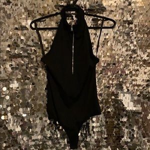 Bebe mock Neck Zipper front Bodysuit